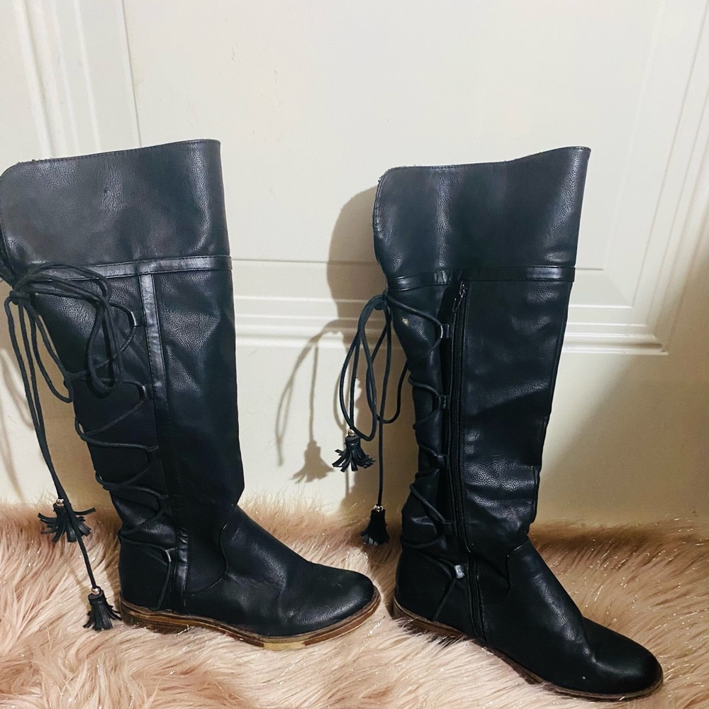 Size 7.5 XOXO brand style SHANE lace up tassel black riding boots